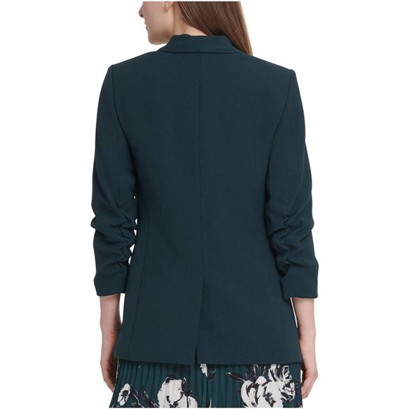 DKNY Dark Green Ruched Sleeve Blazer Jacket Size 8 - Picture 2 of 4